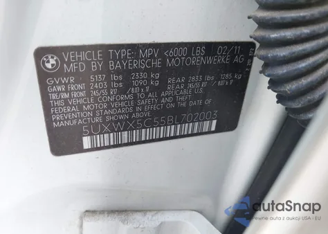 2011 BMW X3 xDrive28I из США, поврежденный, VIN 5UXWX5C55BL702003